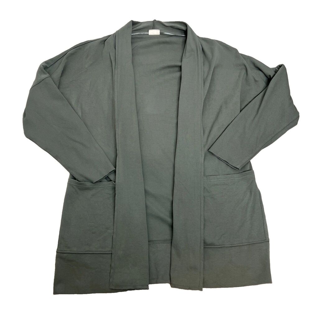 Pact Organic Cotton M/L Open Cardigan Shawl Collar Longline Minimalist Lounge